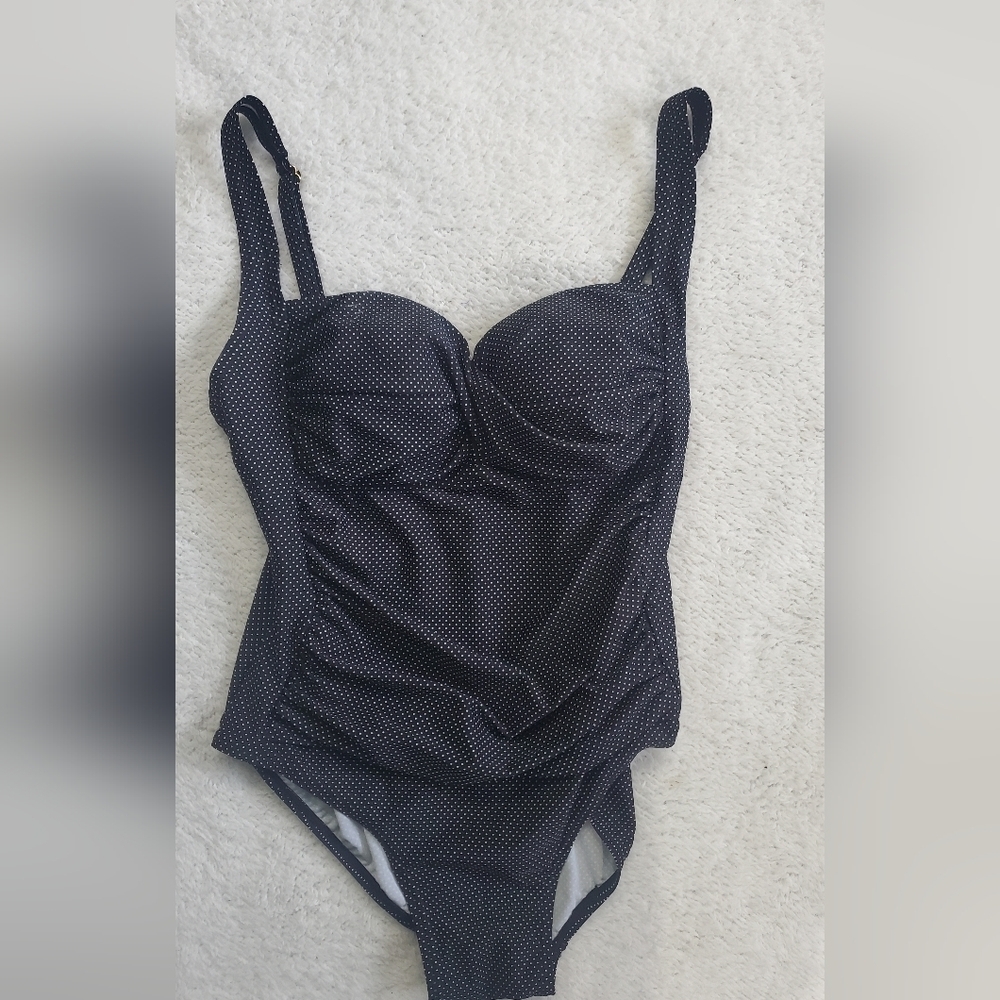 Shore Shapes Swimsuit Retro Size 14 Black w/ White Polka Dots